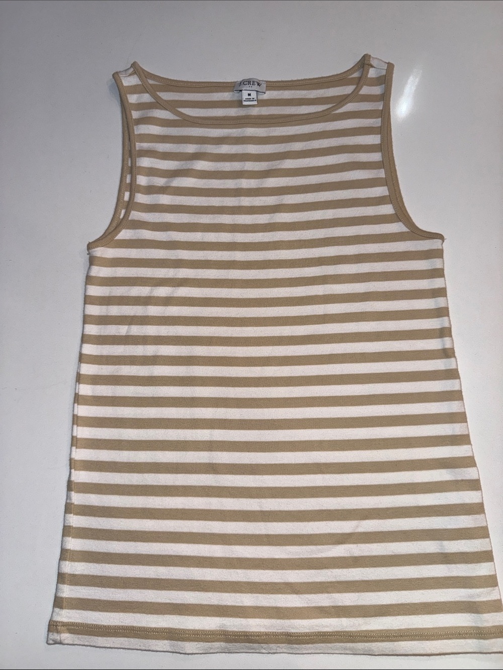 J.Crew Striped Knit Tank Top Boatneck Shell Beige White M